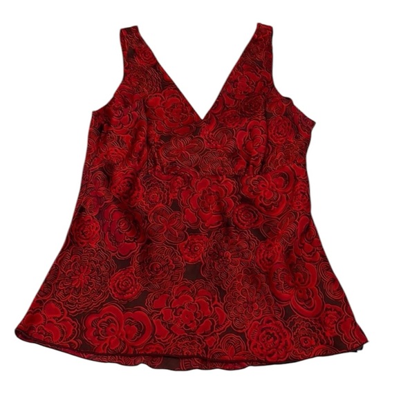 Old Navy sz S red & black flower print silk sleeveless side zip blouse EUC - Picture 1 of 8